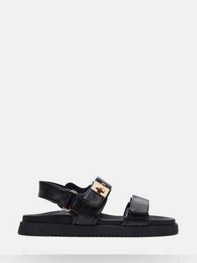 Steve Madden mona black Leat Sandals with Gold Buckle